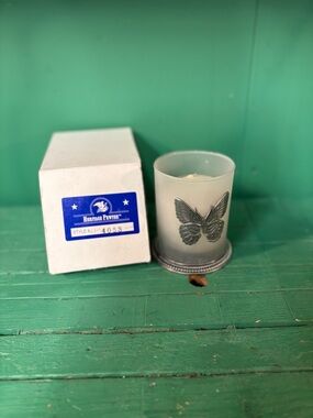 Heritage Frosted Glass Butterfly Candle Holder - White & Silver
